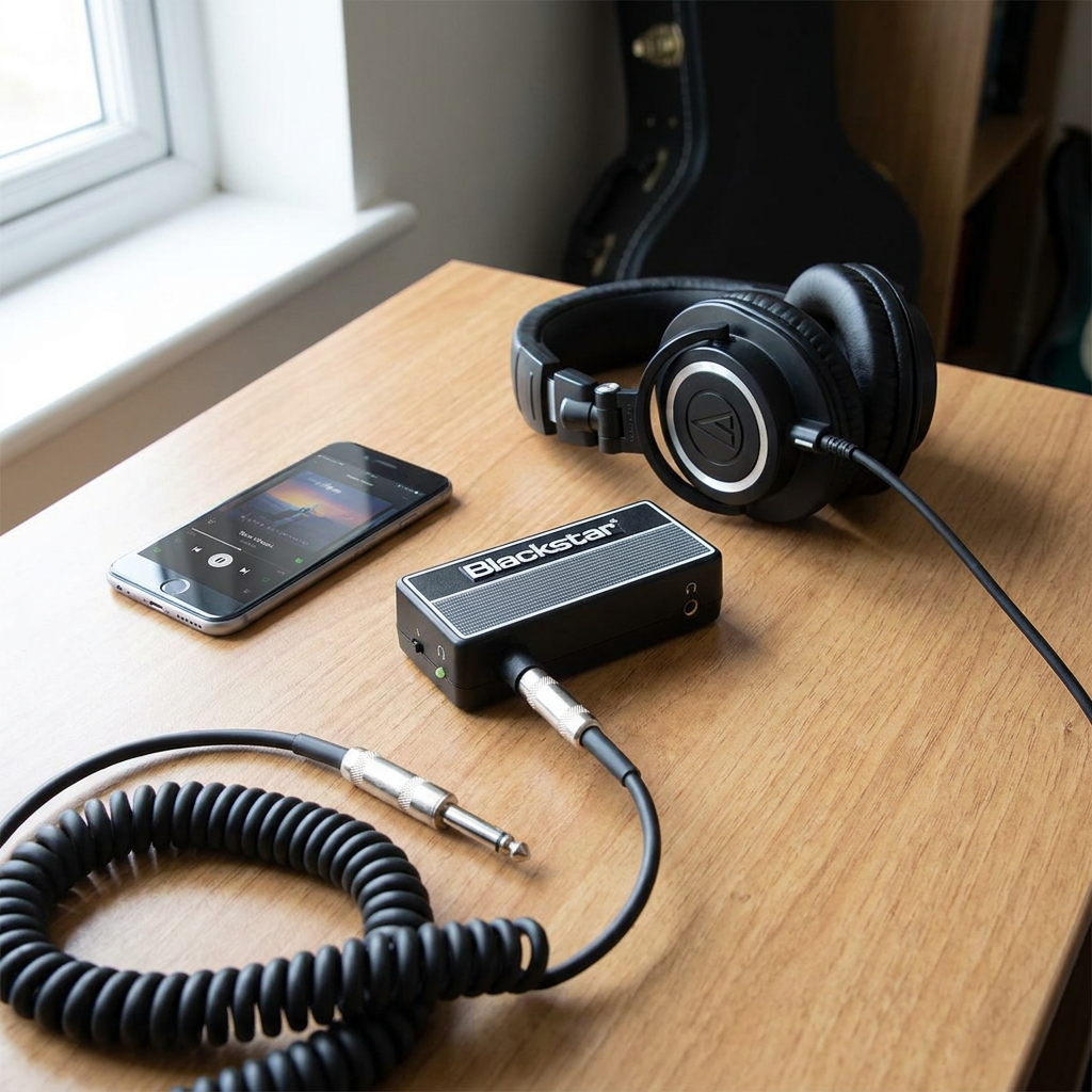 Cómo usarlo: guitarra, dispositivo y auriculares